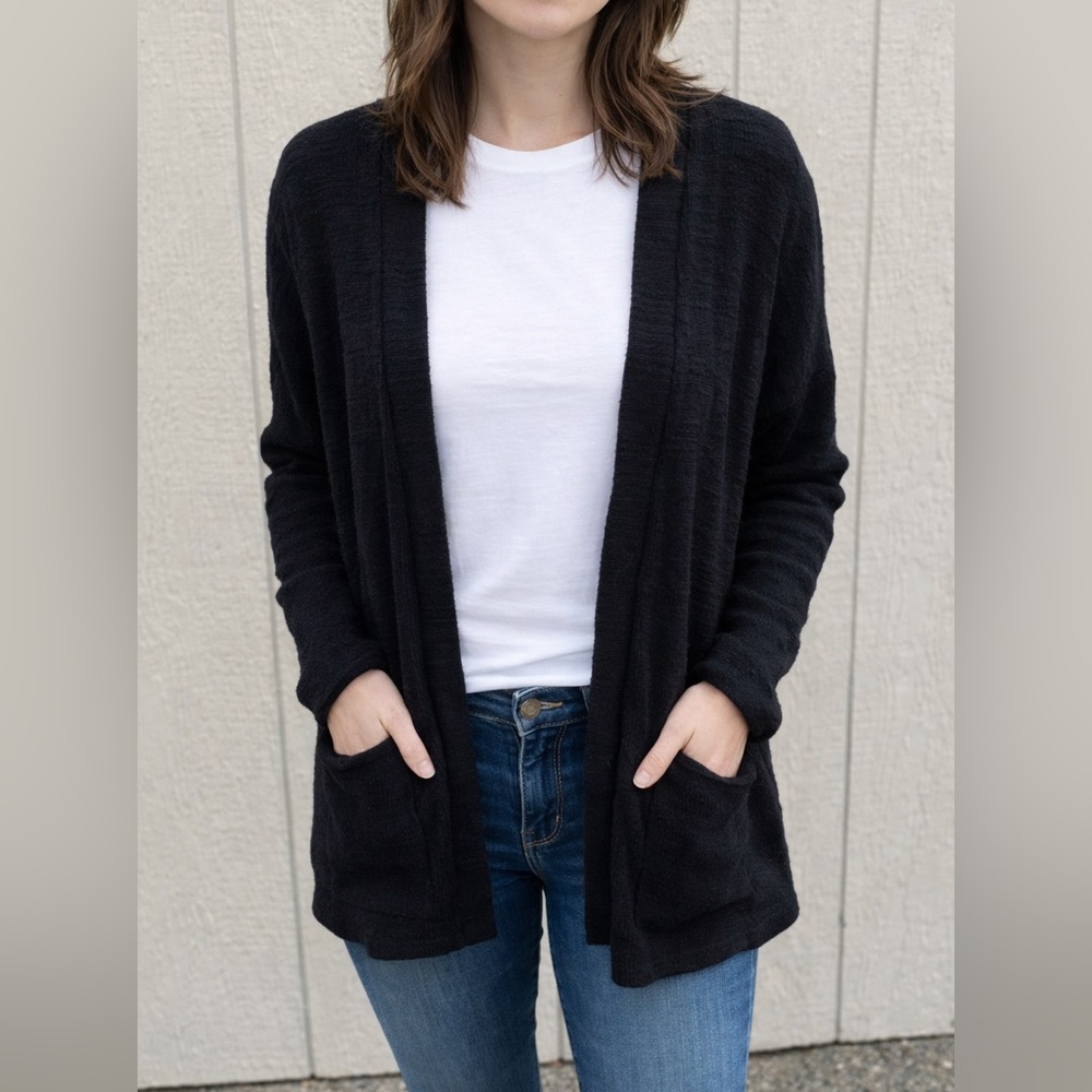 Soft Surroundings Open Cardigan Raw‎ Hem Frayed Black Cardigan Medium
